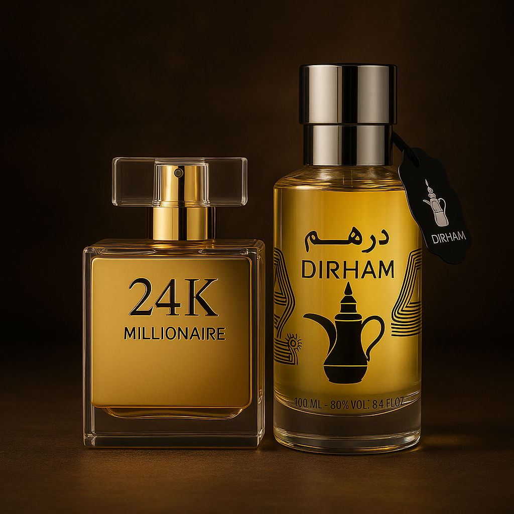 Pack of Two amazing Perfumes 24k and Dirham at discounted Offer