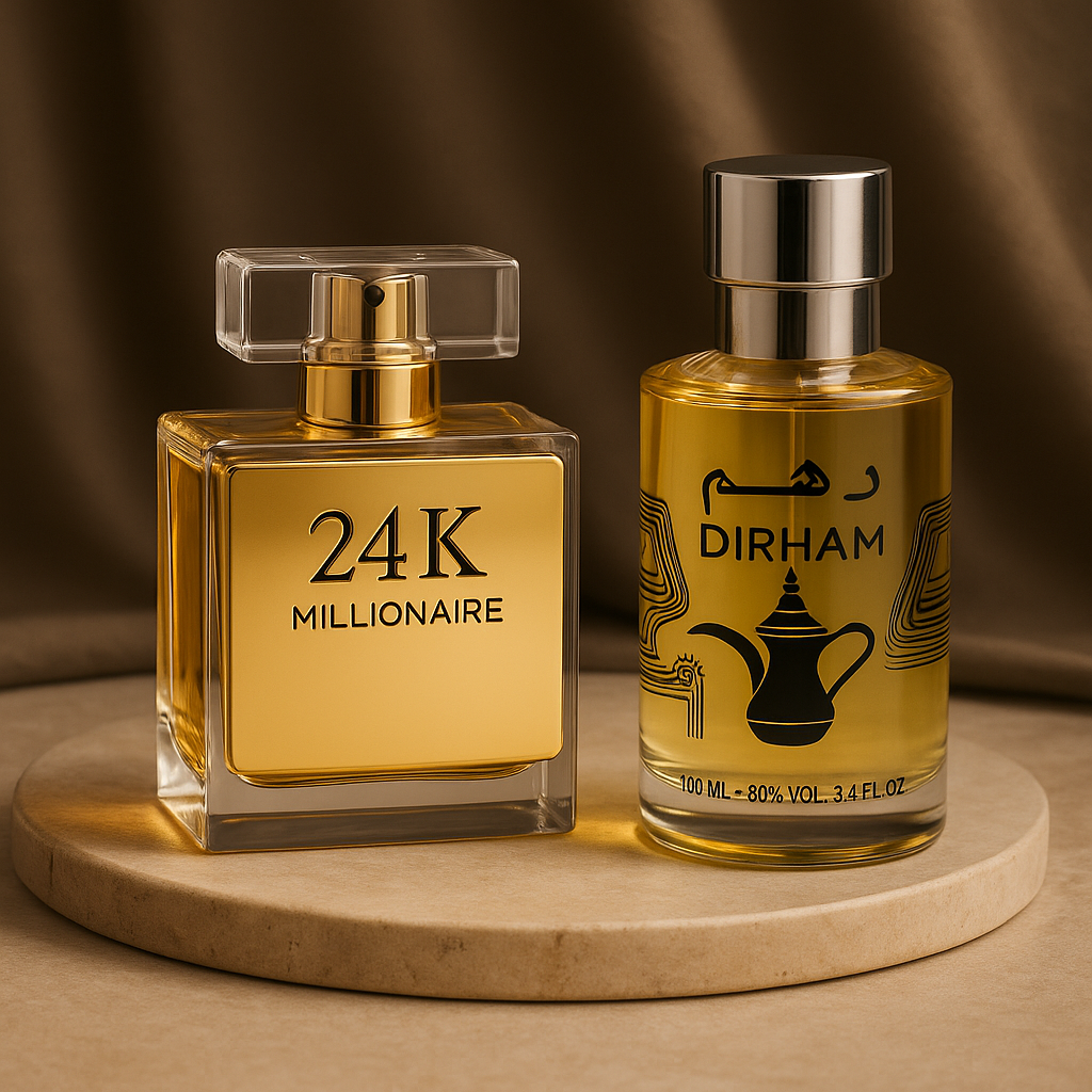 Pack of Two amazing Perfumes 24k and Dirham at discounted Offer